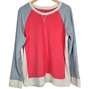 Cuddi Duds Fleece Colorblock Raglan Sweatshirt Coral Grey‎ Cream Size L